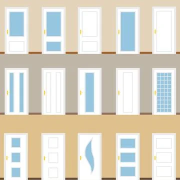 Flat design set of white interior doors on beige walls background vector 스톡 일러스트