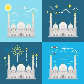Flat design of Sheikh Zayed grand mosque Abu Dhabi Stock Illustration