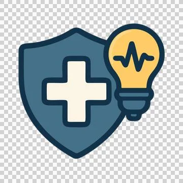 Flat Design Shield with Medical Cross and Light Bulb Icon Symbolizing Healthcare Stock Illustration