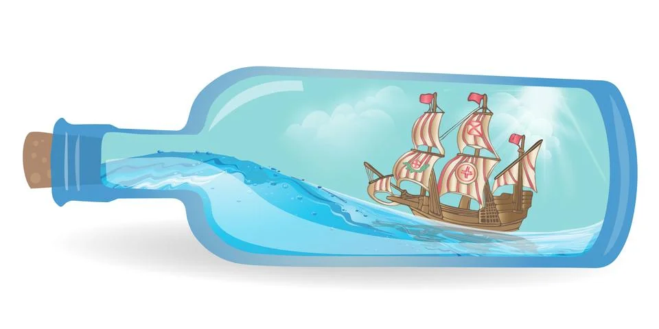 Flat design ship in a bottle Stock Illustration