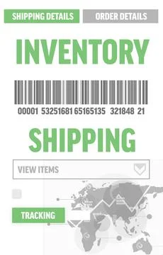 Flat design shipping inventory panel is showing green tabs, barcode, tracking 스톡 일러스트