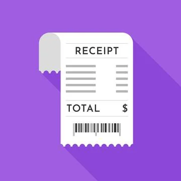 Flat Design Shopping Receipt with Barcode on Vibrant Purple Background Stock Illustration