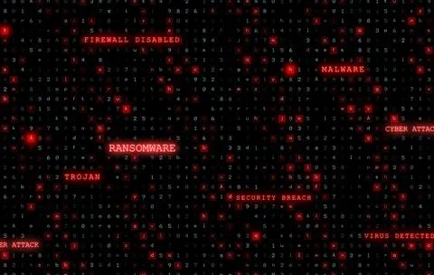 Flat design is showcasing simulated terminal code matrix with red glowing Stock Illustration