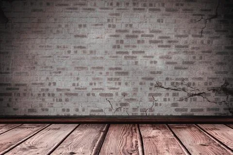 Flat design is showcasing weathered brick wall with wooden floor planks and Stock Illustration