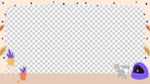 Flat design is showing blank teal panel, dashed border, plants, cat bed on Stock Illustration