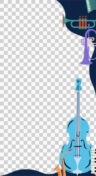 Flat design is showing blue cello, piano keys, horns and orange sax fragment on Stock Illustration