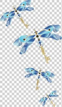 Flat design showing blue mechanical birds hanging from skeleton keys over Illustrazione stock