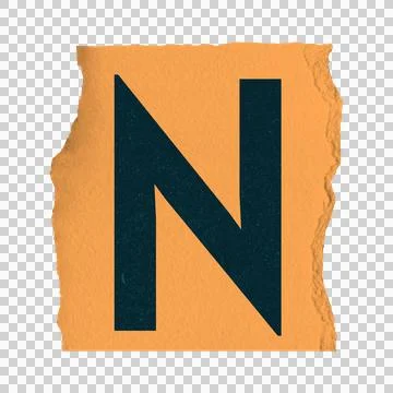 Flat design is showing bold dark teal letter N on torn orange paper with 库存插图