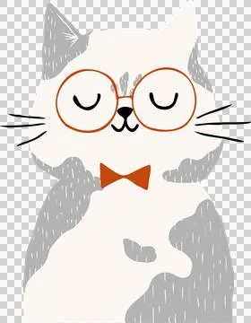Flat design showing cat wearing round orange glasses and red bow tie, with Illustrazione stock