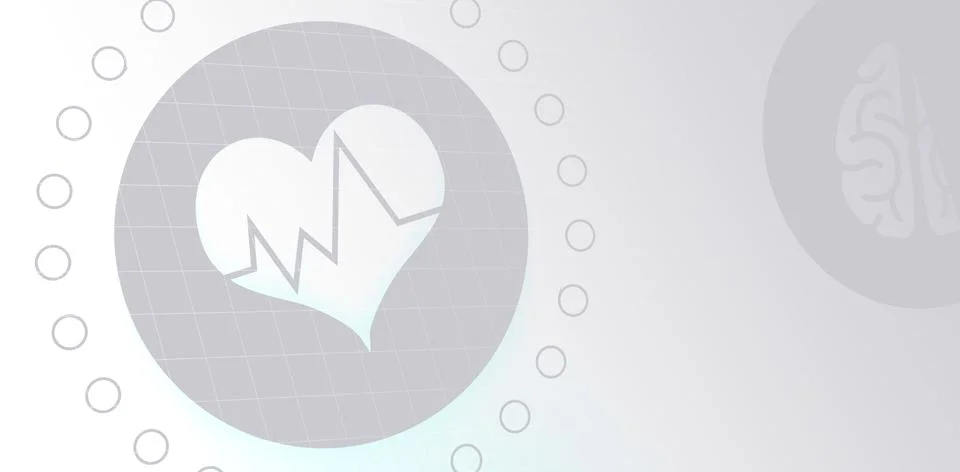 Flat design is showing circle grid, heart ECG line, circles and brain outline on イラスト素材