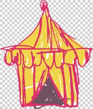 Flat design is showing circus tent, yellow roof, pink scalloped trim, Stock Illustration