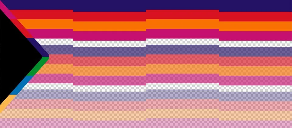 Flat design showing converging multicolored stripes forming chevron wedge on Stock Illustration