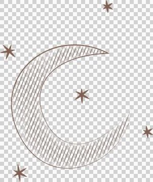Flat design is showing crescent moon floating on transparent background, hatch イラスト素材