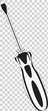 Flat design is showing flat-head screwdriver with black grips on transparent Stock Illustration