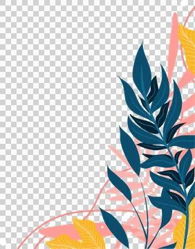 Flat design showing floating blue, pink and yellow leaves with white dots on Illustrazione stock