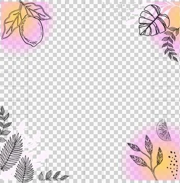 Flat design showing frame with citrus and monstera, transparent background, copy Stock Illustration