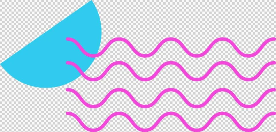 Flat design showing half sun and water waves in turquoise and magenta on Illustrazione stock