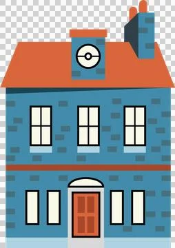 Flat design is showing house with red roof, blue walls and windows, transparent Stock Illustration