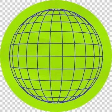 Flat design showing lime green disk curving into purple wireframe sphere, Stockillustratie