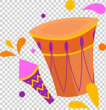 Flat design showing orange drum and party popper cone bursting confetti on Stock Illustration