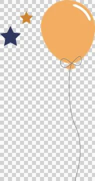 Flat design is showing peach-colored balloon with bow amid navy, mustard stars Stock Illustration
