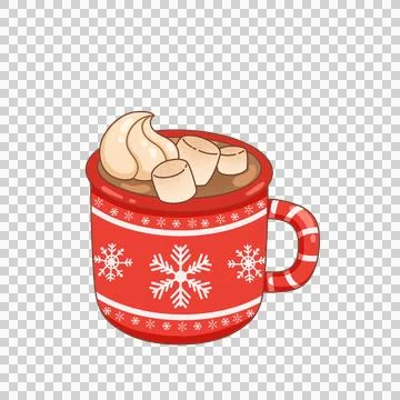 Flat design is showing red snowflake mug, hot chocolate, cream  and  Stock Illustration