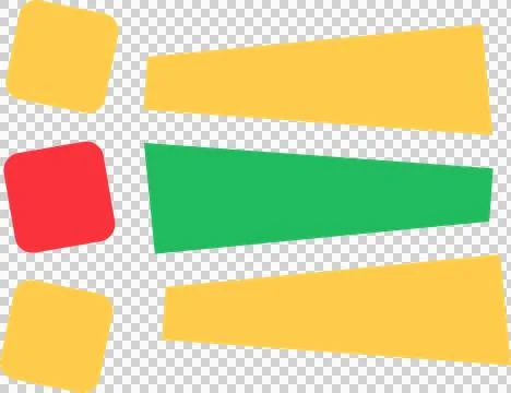 Flat design is showing rounded squares and trapezoids in yellow, red, green on Stock Illustration