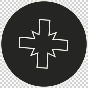 Flat design showing spiky plus and thin light gray border on dark circle, Illustrazione stock
