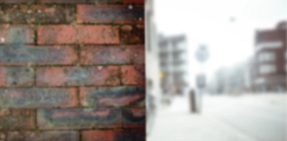 Flat design is showing split urban scene with red brick wall and blurred Stock Photos