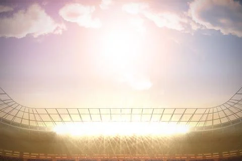 Flat design is showing stadium seating bowl with tiered rows, floodlights and Stock Illustration