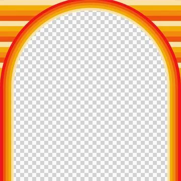 Flat design is showing striped arch in warm hues around slate-blue panel on Stock Illustration