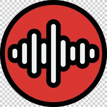 Flat design showing stylized audio waveform icon in red circular badge with Stock Illustration