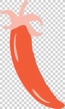 Flat design showing stylized red chili pepper with light pink leaf crown on Stock Illustration