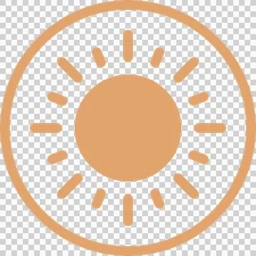 Flat design is showing stylized sun icon in circular frame, with rays and Stock Illustration