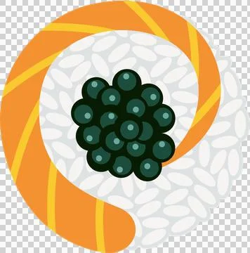 Flat design is showing sushi roll with rice, salmon yin-yang and roe on Stock Illustration