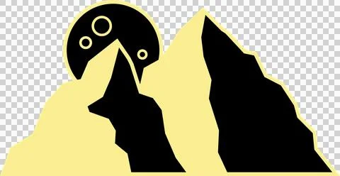 Flat design showing three angular mountains under cratered moon on transparent Stock Illustration