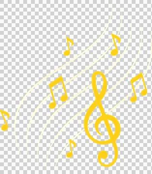 Flat design showing treble clef with floating notes on curved staff lines, Stock Illustration