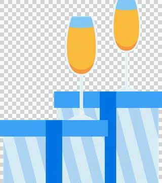 Flat design showing two orange drinks are resting on blue striped boxes, Stock Illustration