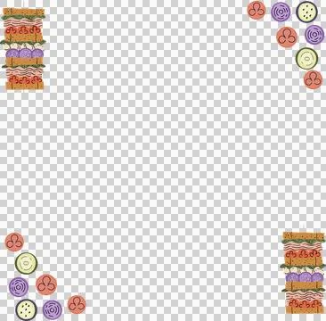 Flat design showing vegetable and meat skewers forming food frame on transparent Stock Illustration