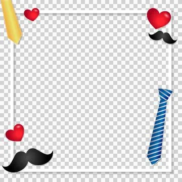 Flat-design showing white-black border red hearts mustaches yellow blue-striped Stock Illustration