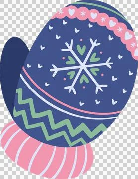 Flat design is showing winter mitten with snowflake, hearts, stripes on Stock Illustration