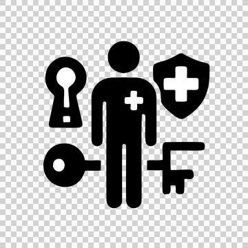 Flat Design Silhouette Human Figure with Medical Cross and Security Keys Emblem Stock-Illustration