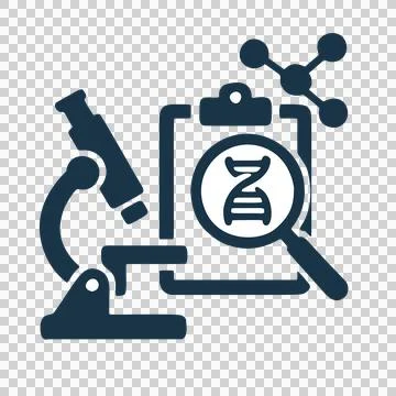 Flat Design Silhouette Microscope Magnifying Glass DNA Helix and Molecular Struc Stock Illustration