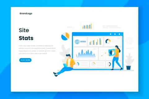 Flat design site stats landing page concept Stock Illustration