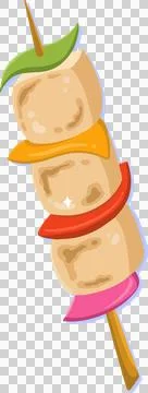 Flat design skewer is showing three cubes with colorful slices and leaf on Stock Illustration