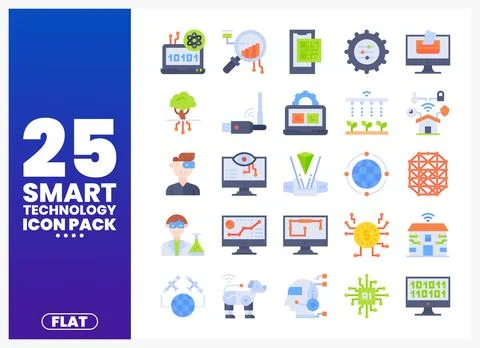 Flat design smart technology icon pack with icons 库存插图