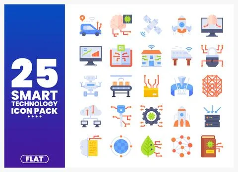 Flat design smart technology icons set on white background Stock Illustration