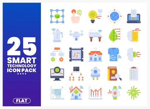 Flat design smart technology icons in a grid layout 스톡 일러스트