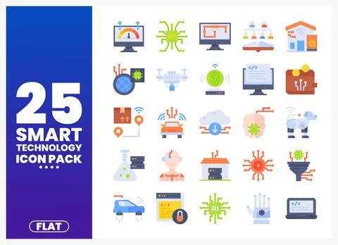 Flat design smart technology icons. showcasing AI. IoT. and automation conc.. イラスト素材