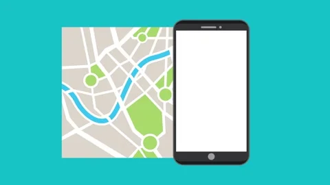 Flat design smartphone animation with map and location pin icons on teal ba.. 動画素材 334524808